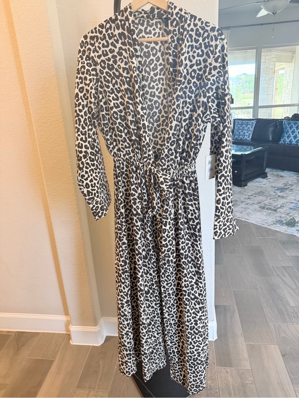 Something Navy Black & White Leopard Print Maxi Wrap Dress XS